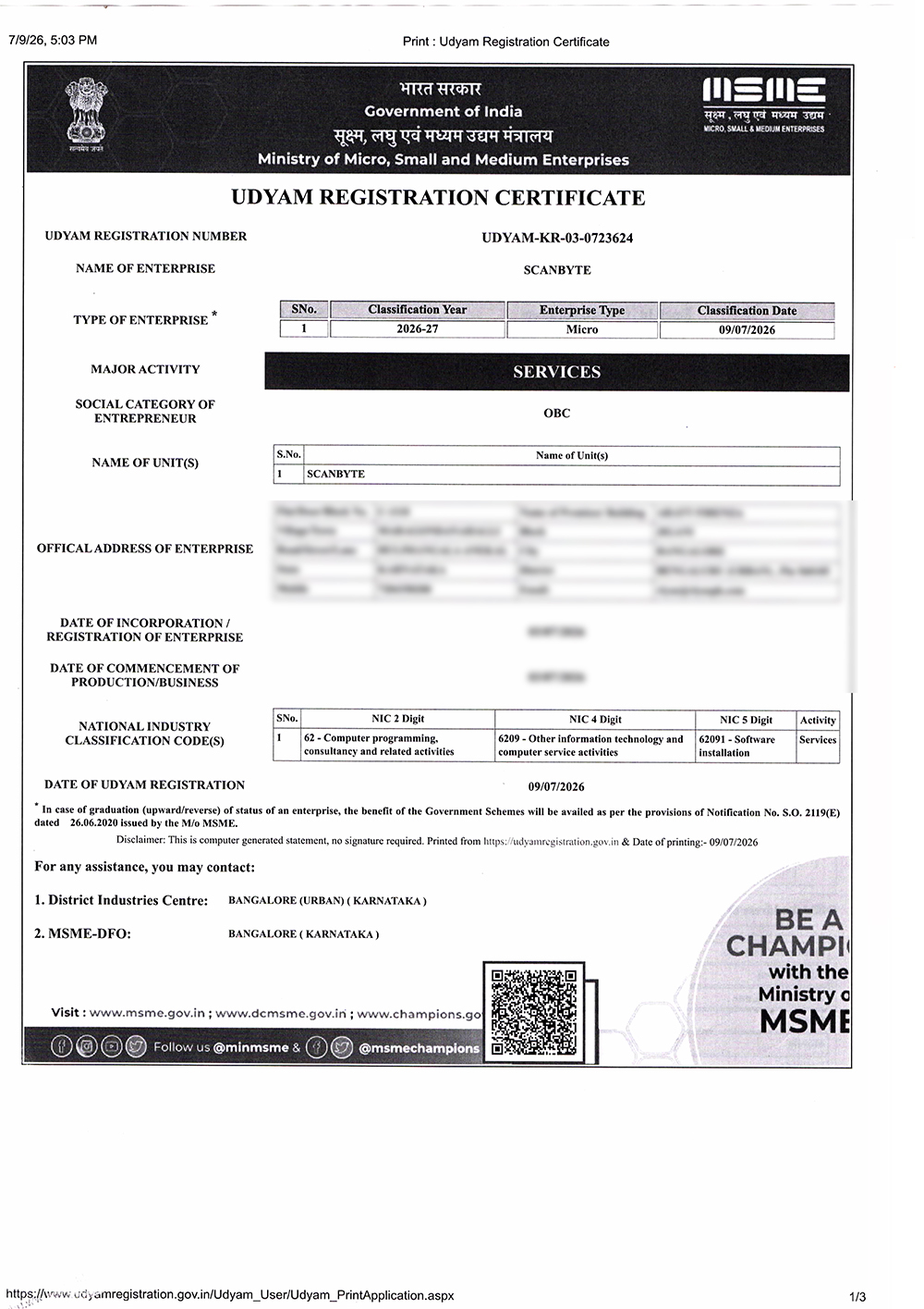 Udyam Certificate